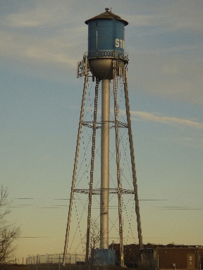 Water tower with the word "Stanley"